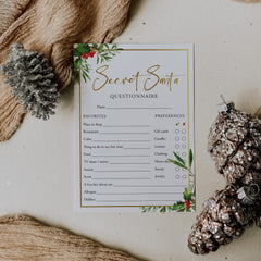 Secret Santa Questions Form for Adults Printable