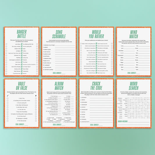 Showgirl Party Games Printable | Showgirl Era Themed Party Activities by LittleSizzle