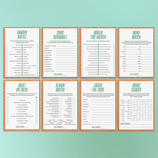 Showgirl Party Games Printable | Showgirl Era Themed Party Activities by Littlesizzle