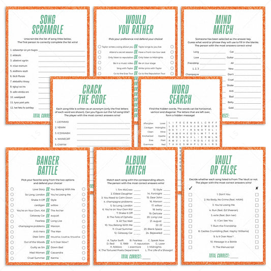 Showgirl Party Games Printable | Showgirl Era Themed Party Activities by LittleSizzle