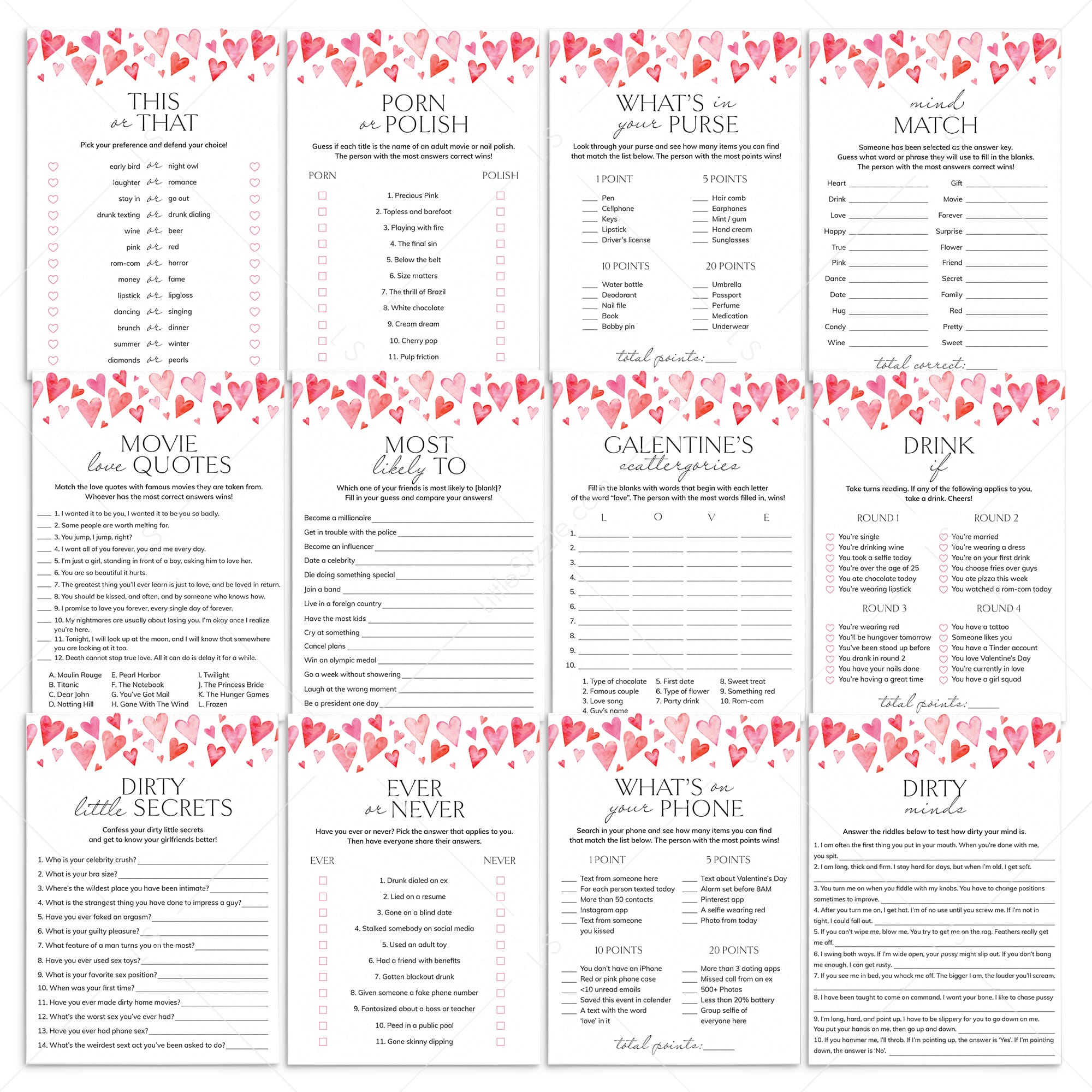 Pink Hearts Galentines Games Printable by LittleSizzle