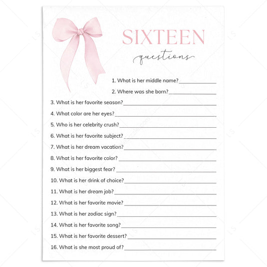 Sweet 16 Sixteen Questions Who Knows The Birthday Girl Best Printable by LittleSizzle