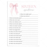 Sweet 16 Sixteen Questions Who Knows The Birthday Girl Best Printable by LittleSizzle