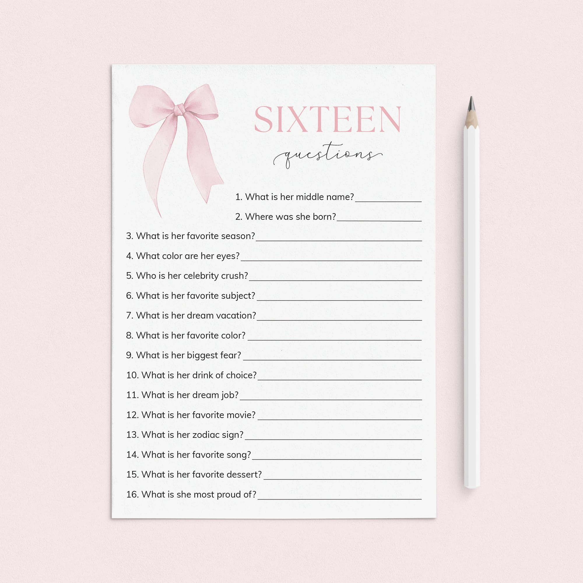 Sweet 16 Sixteen Questions Who Knows The Birthday Girl Best Printable by LittleSizzle