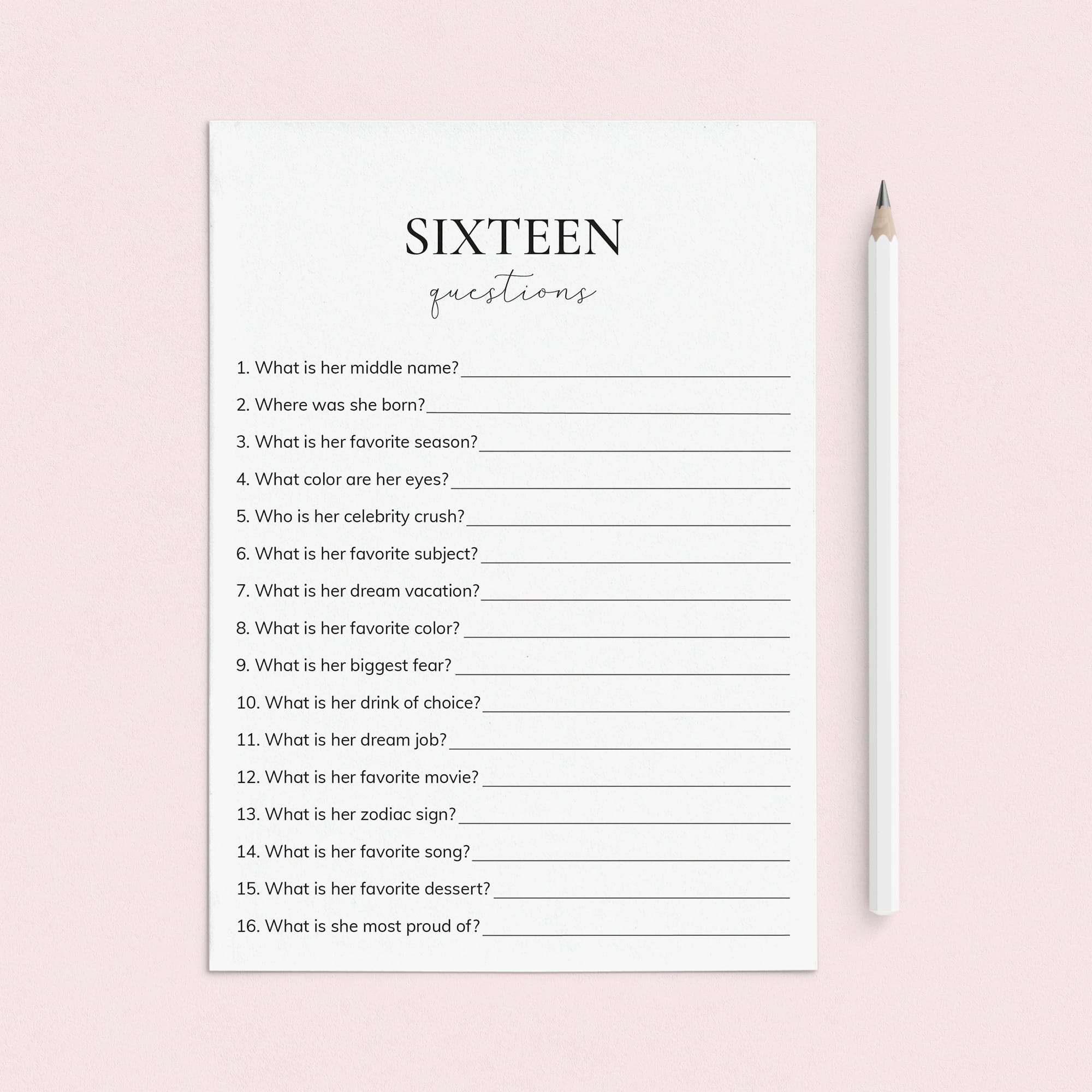 16th Birthday How Well Do You Know The Birthday Girl Game Printable by LittleSizzle