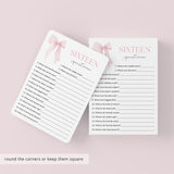 Sweet 16 Sixteen Questions Who Knows The Birthday Girl Best Printable