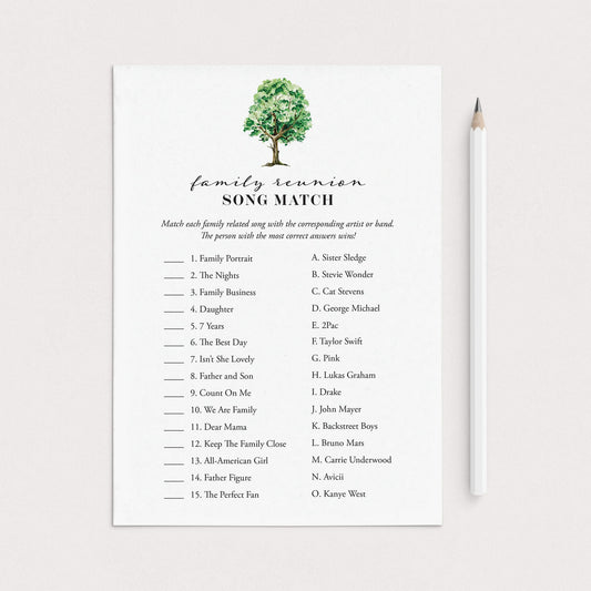 Fun Family Reunion Music Match Up Game with Answer Key Printable by LittleSizzle