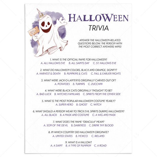 Printable Halloween Trivia for Family Instant Download by LittleSizzle