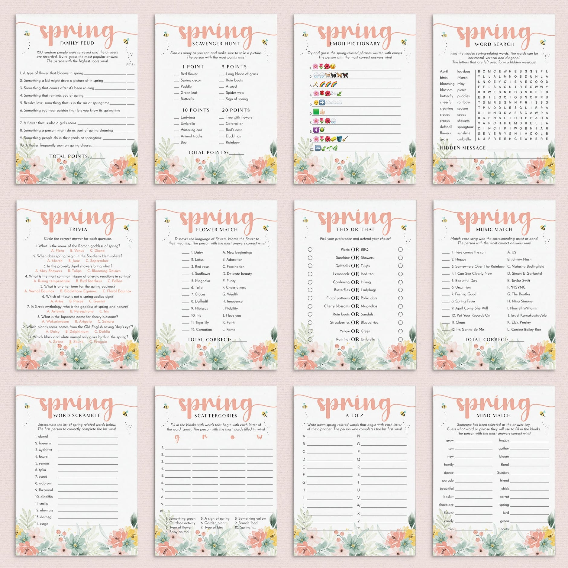 Spring Games and Activities Printable | Springtime Ideas for All Ages ...