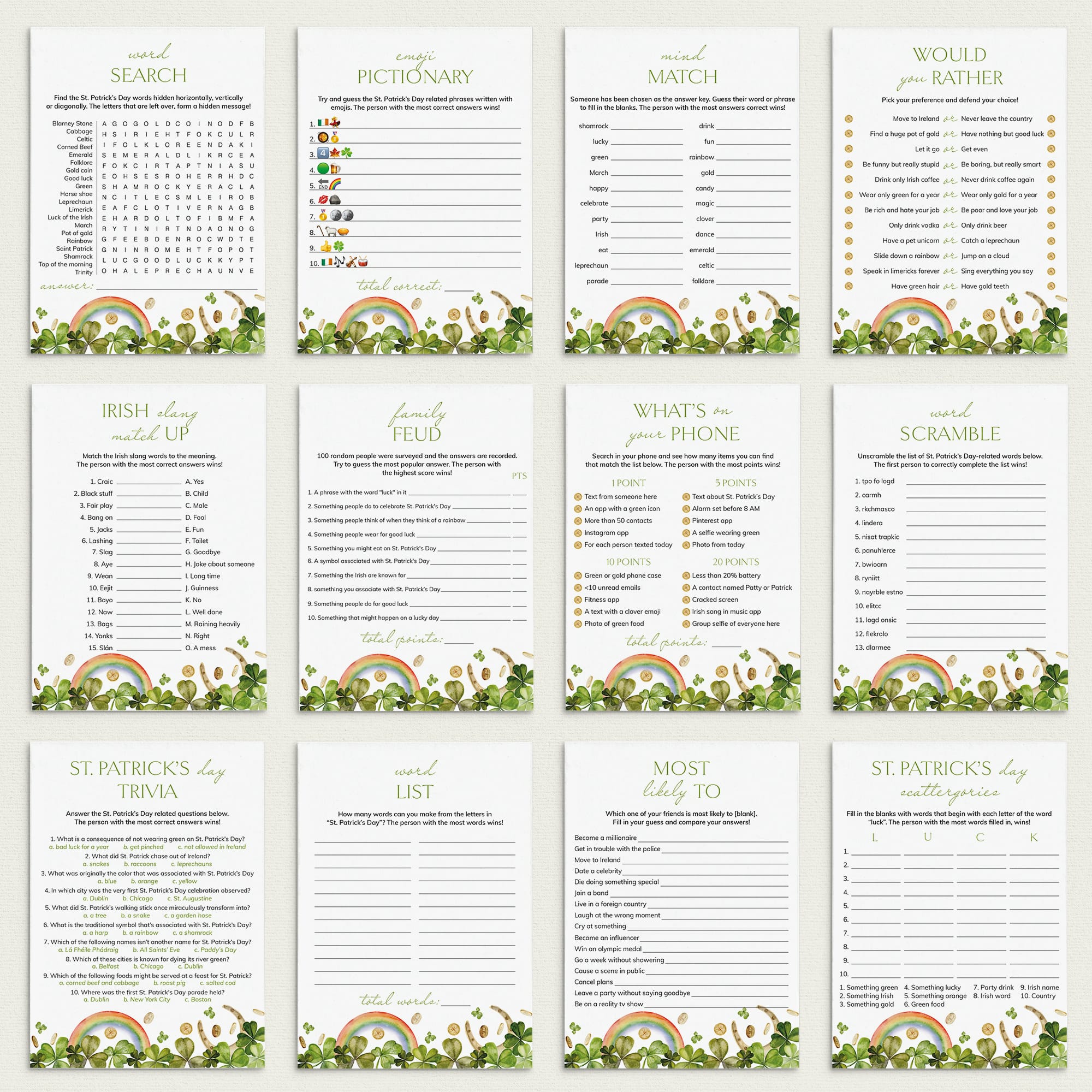 St Pattys Day Games Bundle Printable by LittleSizzle