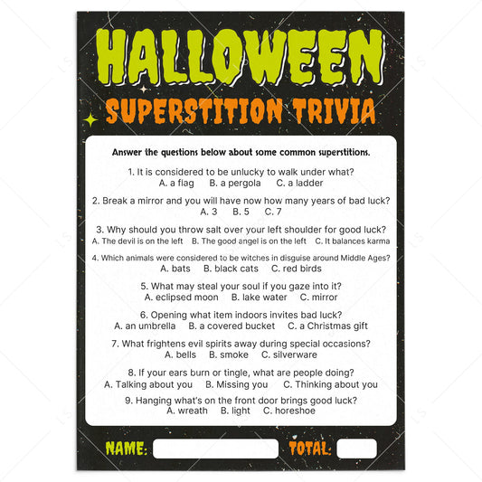 Halloween Superstitions Trivia Quiz Printable | Monster Theme by LittleSizzle