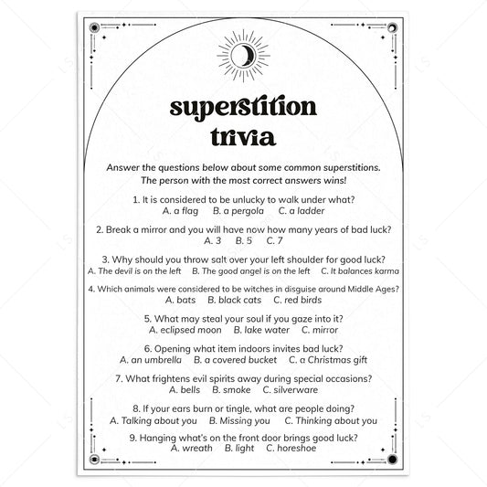 Superstitions Trivia Quiz Questions and Answers Printable by LittleSizzle