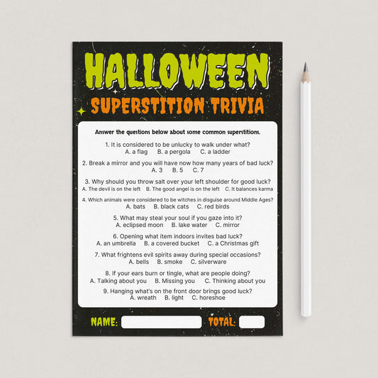 Halloween Superstitions Trivia Quiz Printable | Monster Theme by LittleSizzle