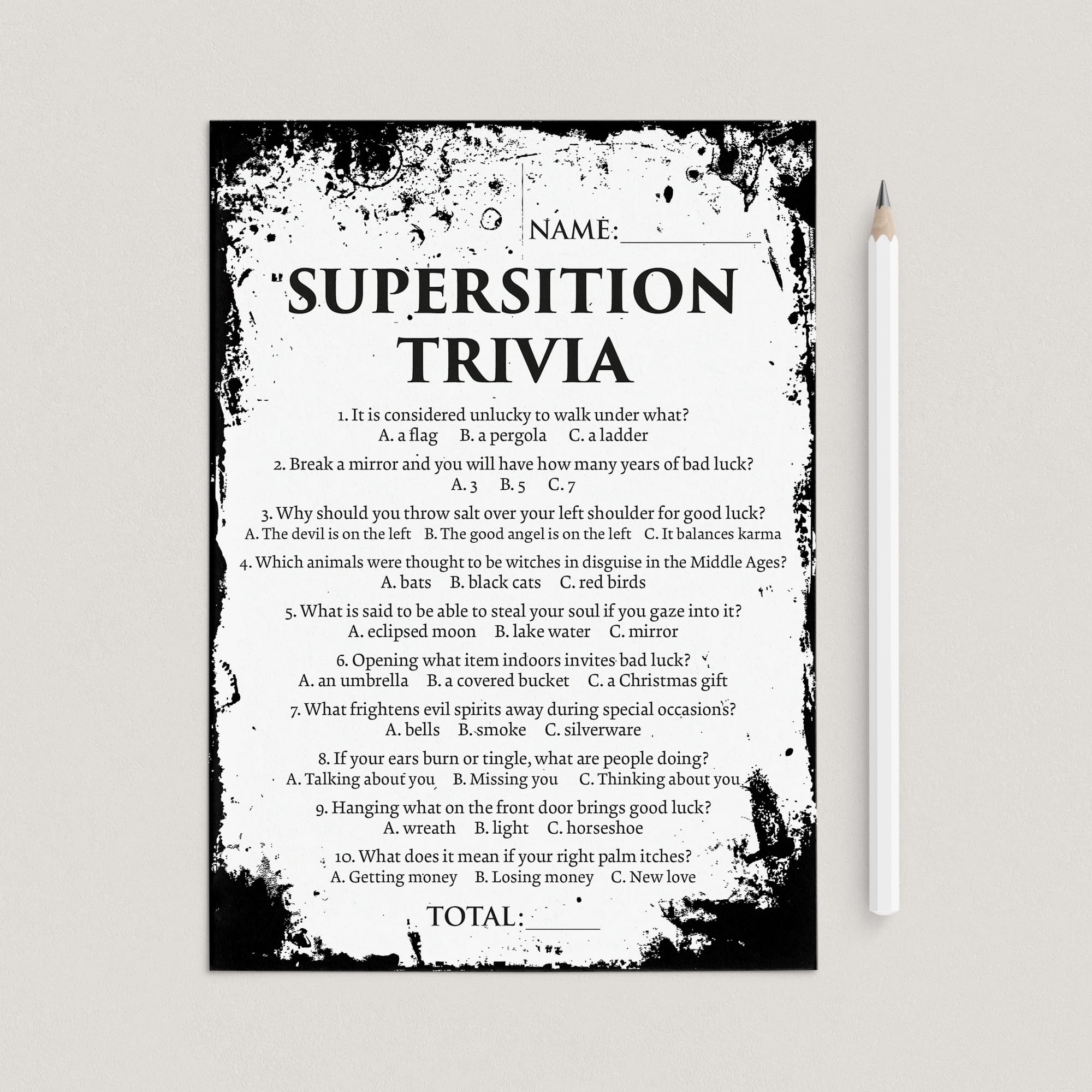 Superstition Trivia Game Printable PDF | Eerie Grunge by LittleSizzle