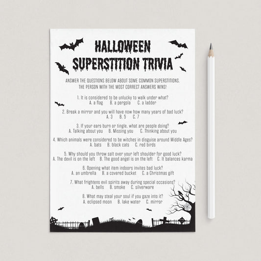 Black Halloween Trivia Quiz Questions and Answers Printable by LittleSizzle