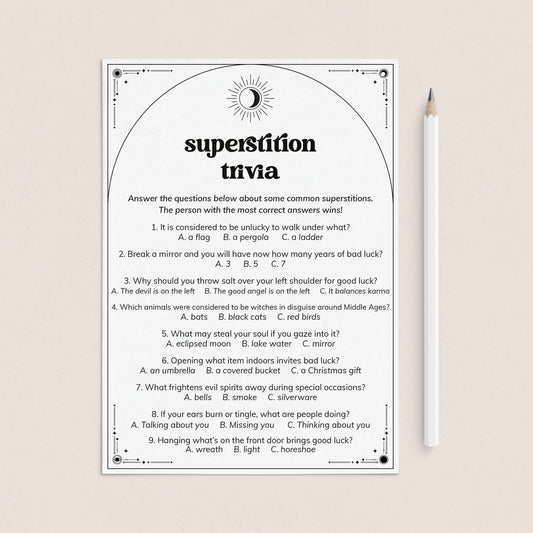 Superstitions Trivia Quiz Questions and Answers Printable by LittleSizzle
