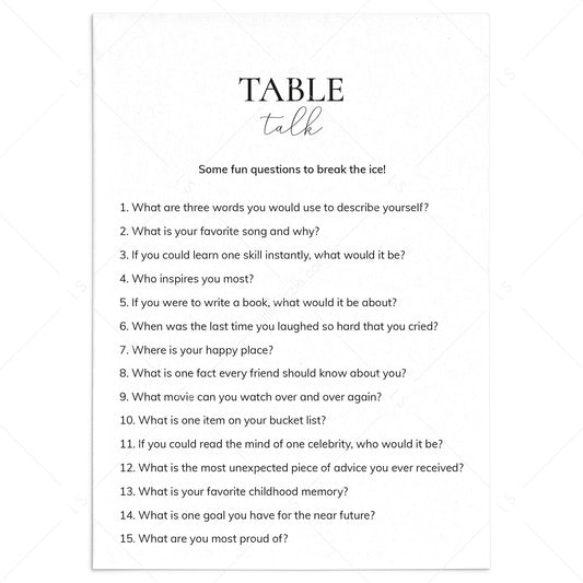 Fun Table Talk Questions for Adults Printable Card by LittleSizzle