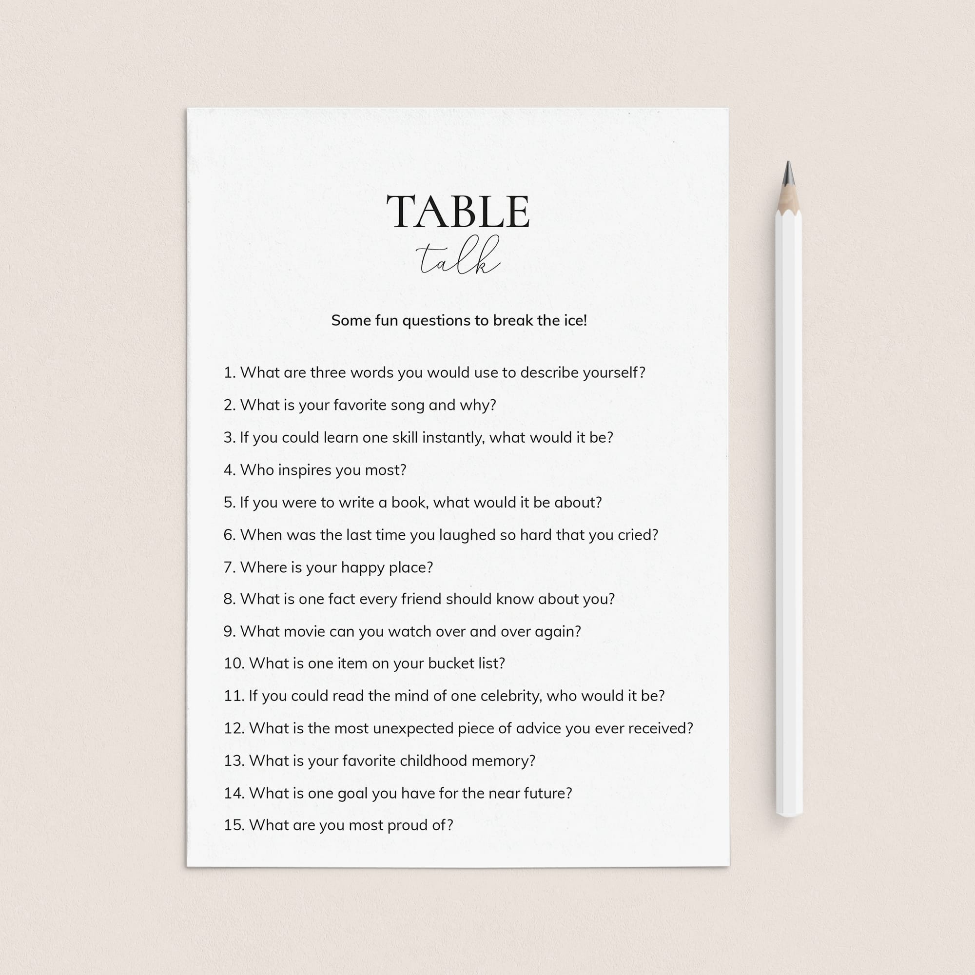 Fun Table Talk Questions for Adults Printable Card by LittleSizzle