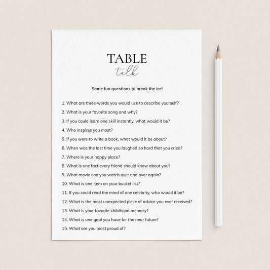 Fun Table Talk Questions for Adults Printable Card by LittleSizzle