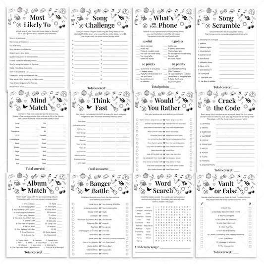 ParTay Games Bundle Printable Eras Theme Party Games by LittleSizzle