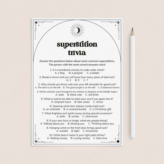 Superstitions Trivia Quiz Questions and Answers Printable by LittleSizzle