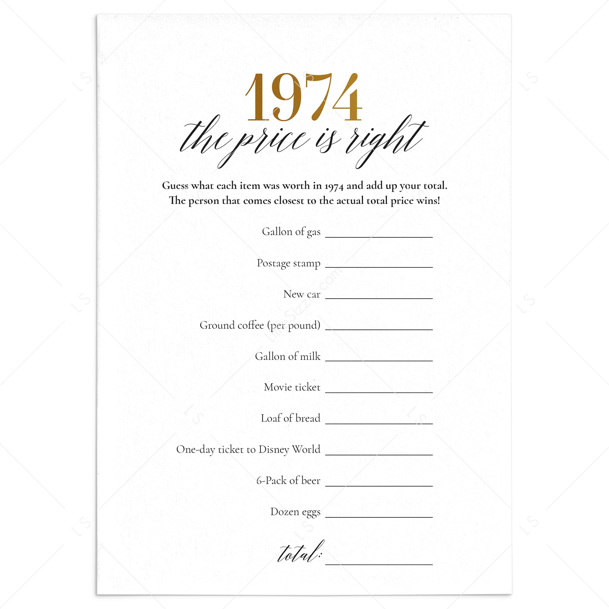 1974 The Price Is Right Game with Answers Printable by LittleSizzle