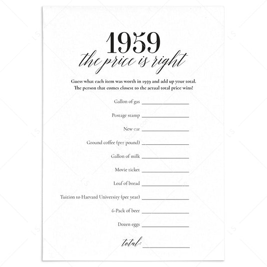 1959 The Price Is Right Game with Answers Printable by LittleSizzle