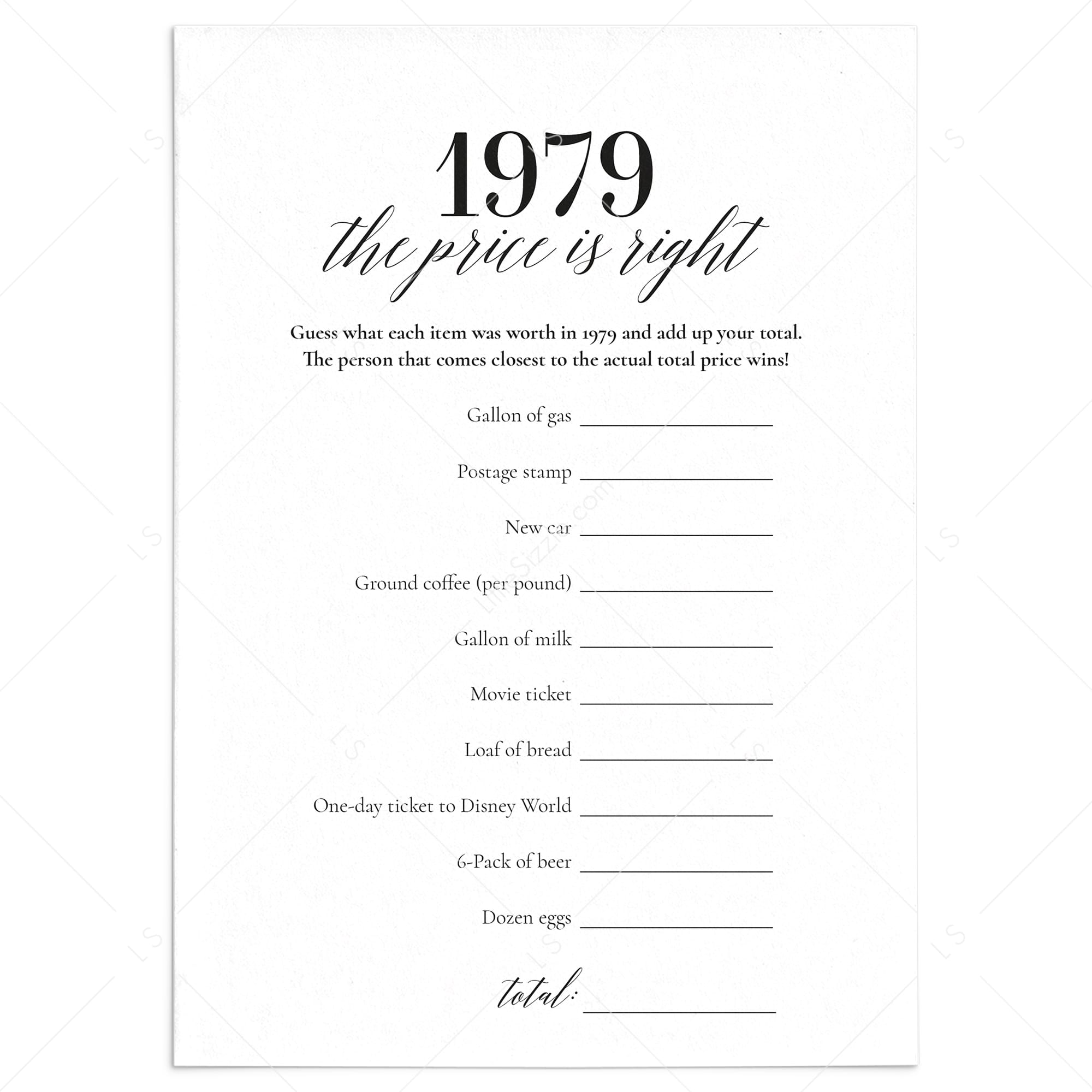 1979 The Price Is Right Game with Answers Printable by LittleSizzle