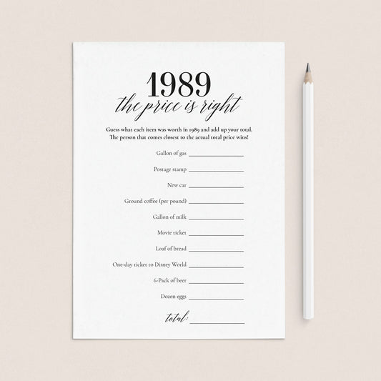 1989 The Price Is Right Game with Answers Printable by LittleSizzle