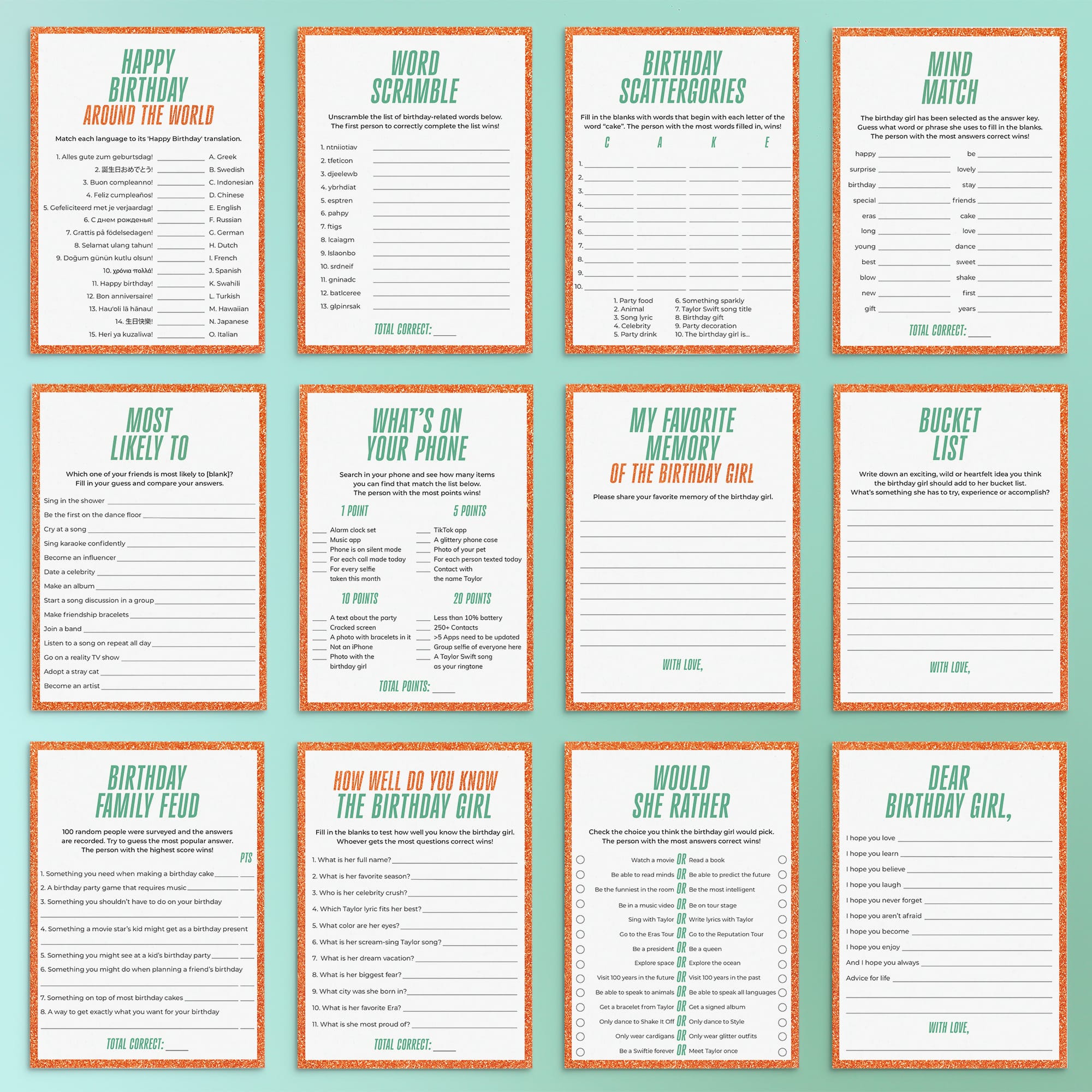 The Life of a Birthday Girl Party Games Bundle Printable by LittleSizzle