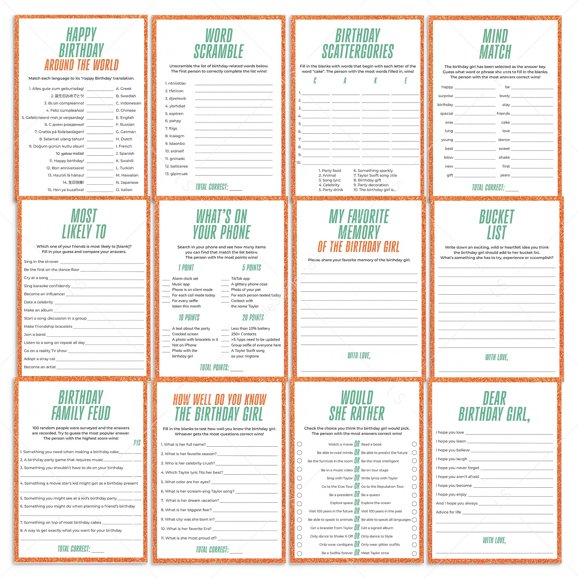The Life of a Birthday Girl Party Games Bundle Printable by LittleSizzle
