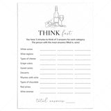 Wine Game Printable Think Fast by LittleSizzle