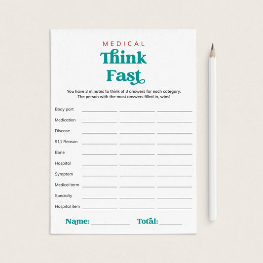 Nurse Game Think Fast Printable by LittleSizzle
