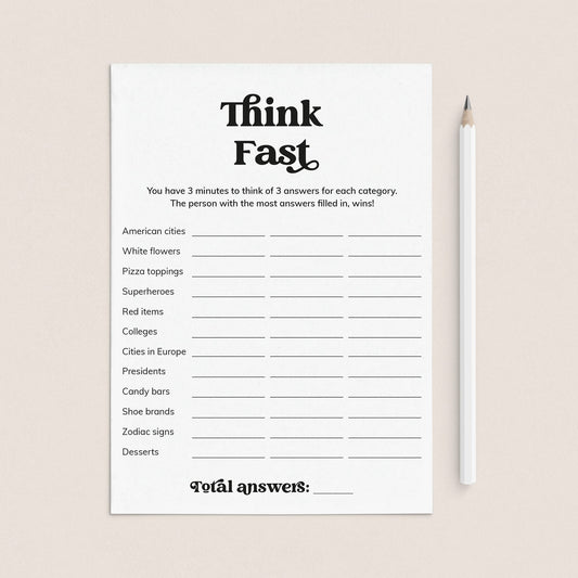 Think Fast Printable Game Icebreaker by LittleSizzle