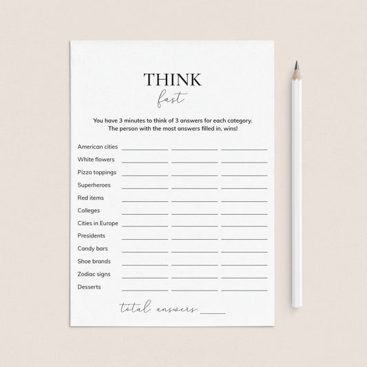 Printable Icebreaker Game Think Fast Instant Download by LittleSizzle