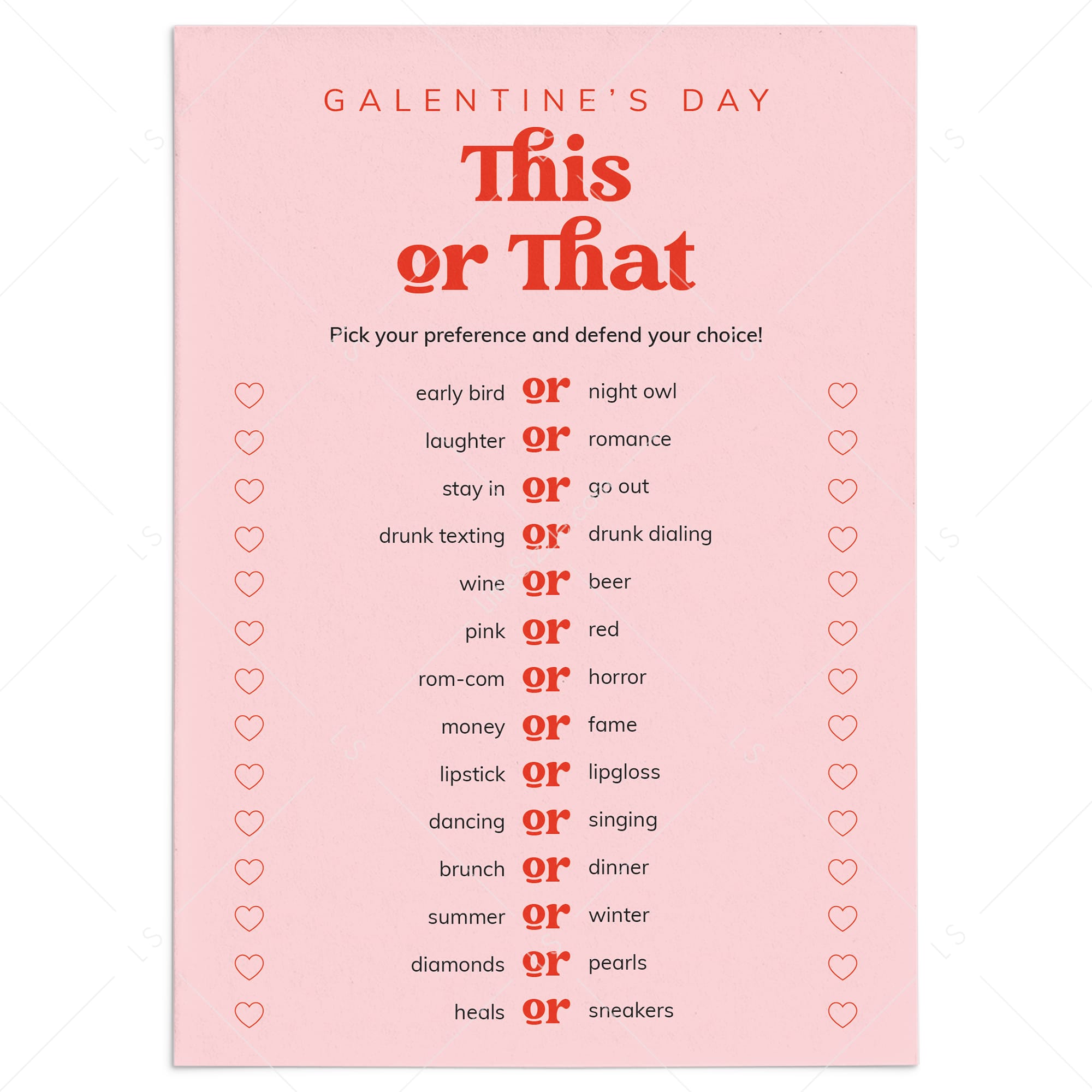 Pink and Red Retro Bold Galentine's Day Game This or That by LittleSizzle