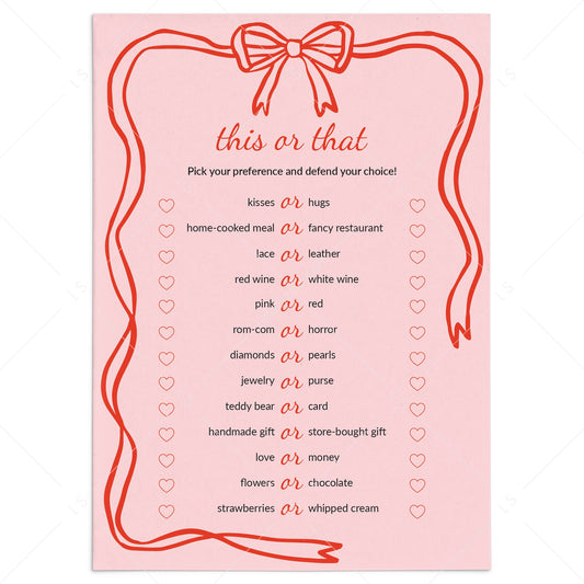 Printable Valentines This or That Questions by LittleSizzle