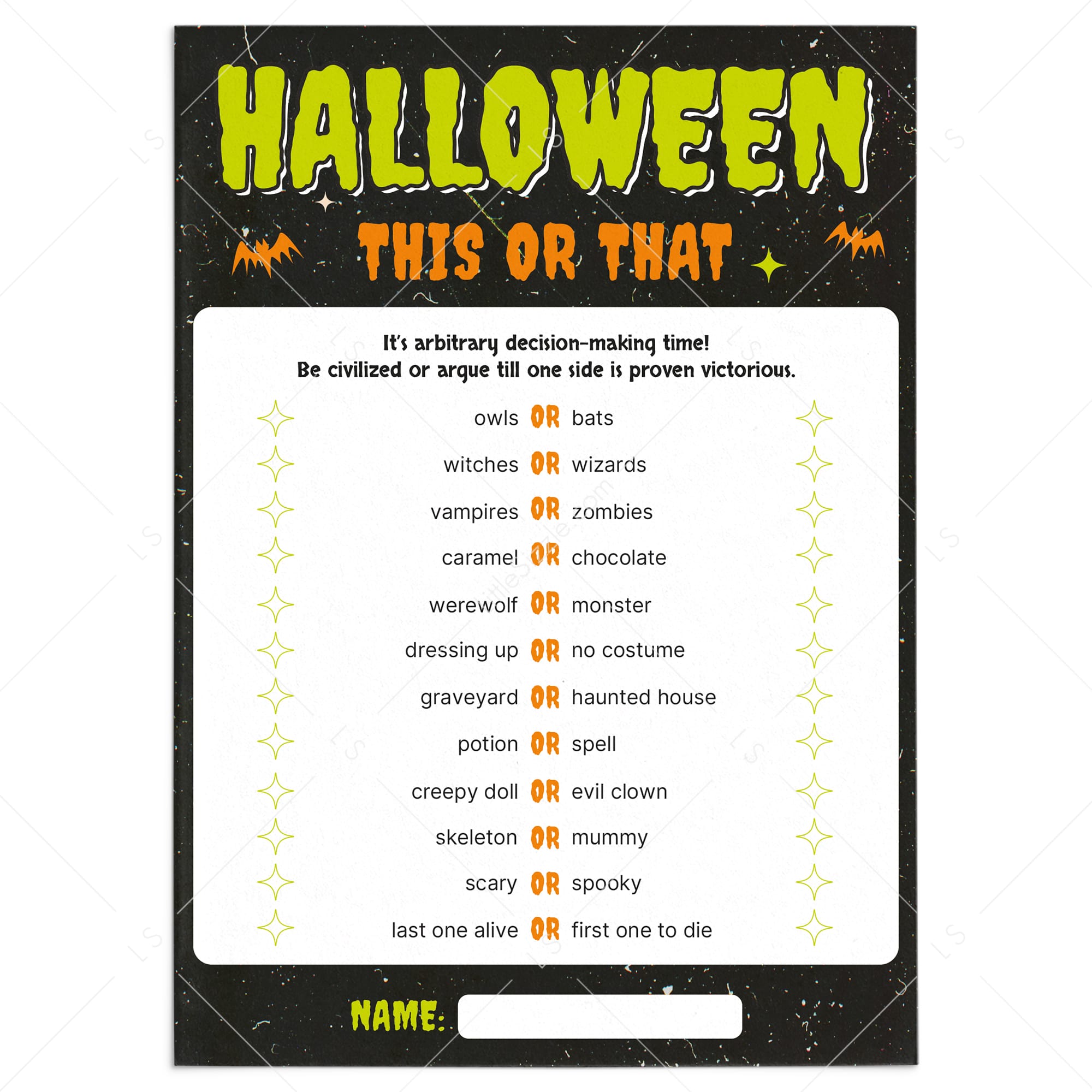 Fun Halloween This or That Game | Digital Download by LittleSizzle