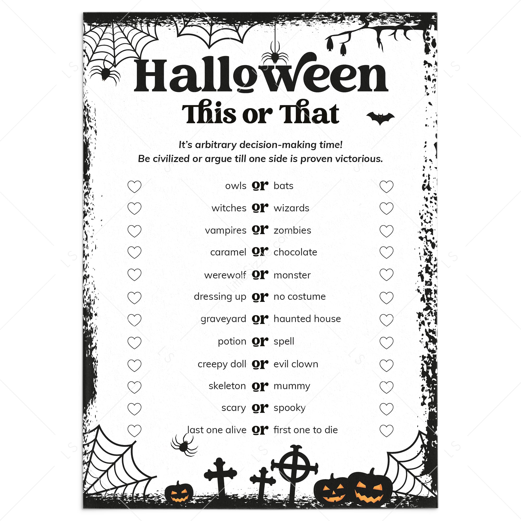Halloween This or That Game for Families Printable by LittleSizzle