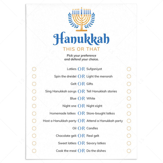 Hanukkah This or That Party Game Printable by LittleSizzle