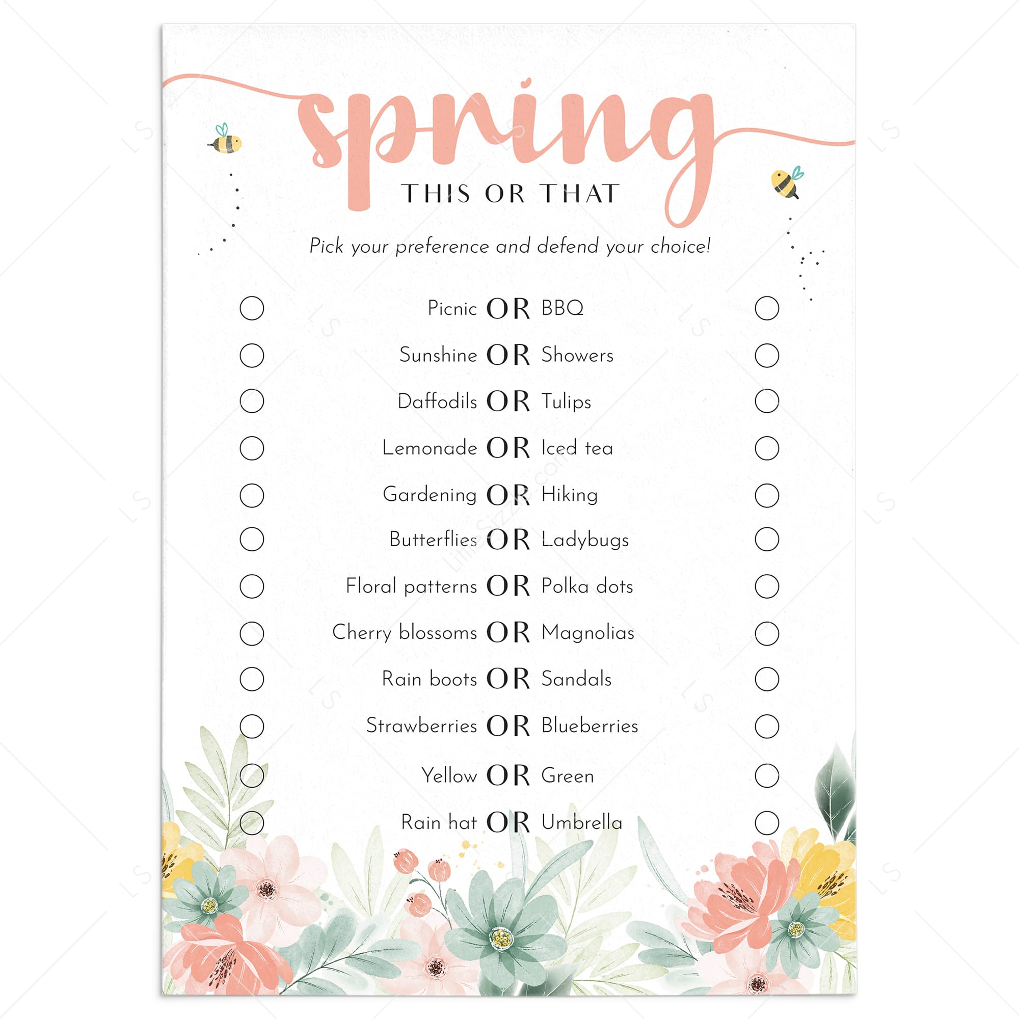 Spring This or That Questions Printable by LittleSizzle