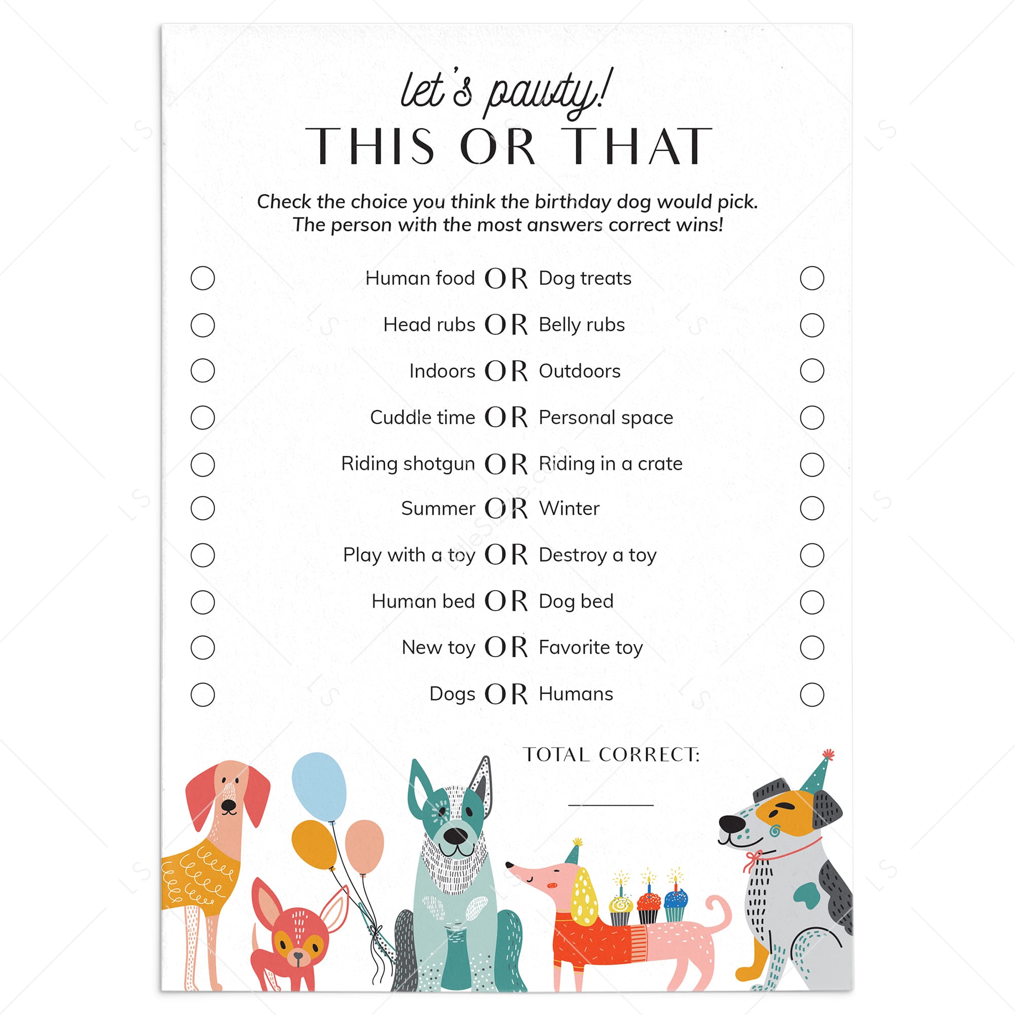Dog Birthday Game This or That Printable by LittleSizzle