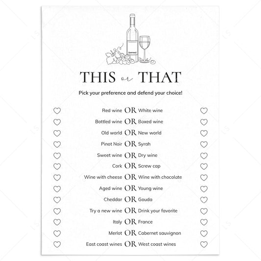 Wine Tasting Party This or That Questions Printable by LittleSizzle