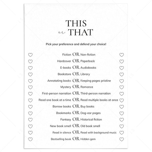 Book Club This or That Questions Printable by LittleSizzle