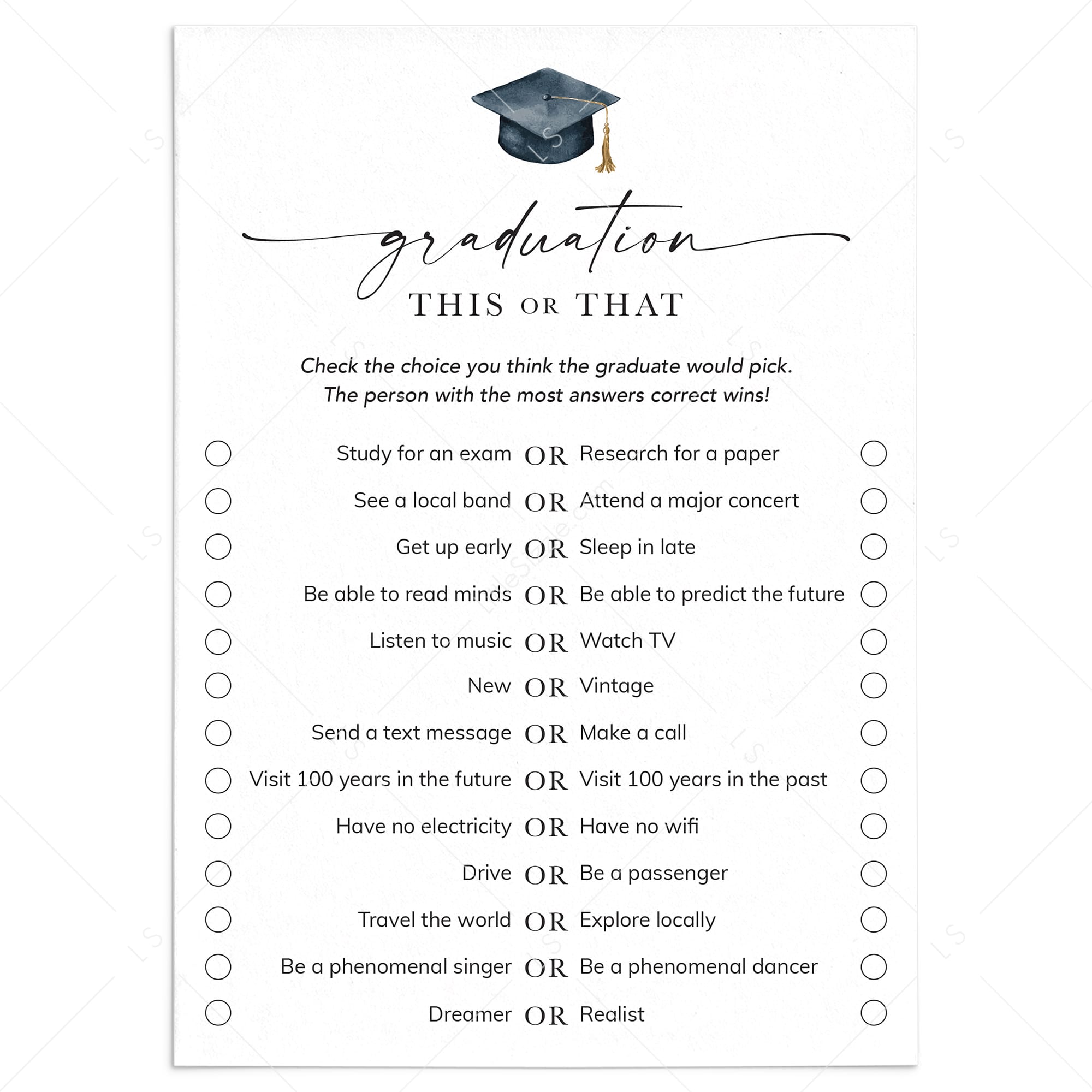 Would The Graduate Rather This or That Questions Printable by LittleSizzle