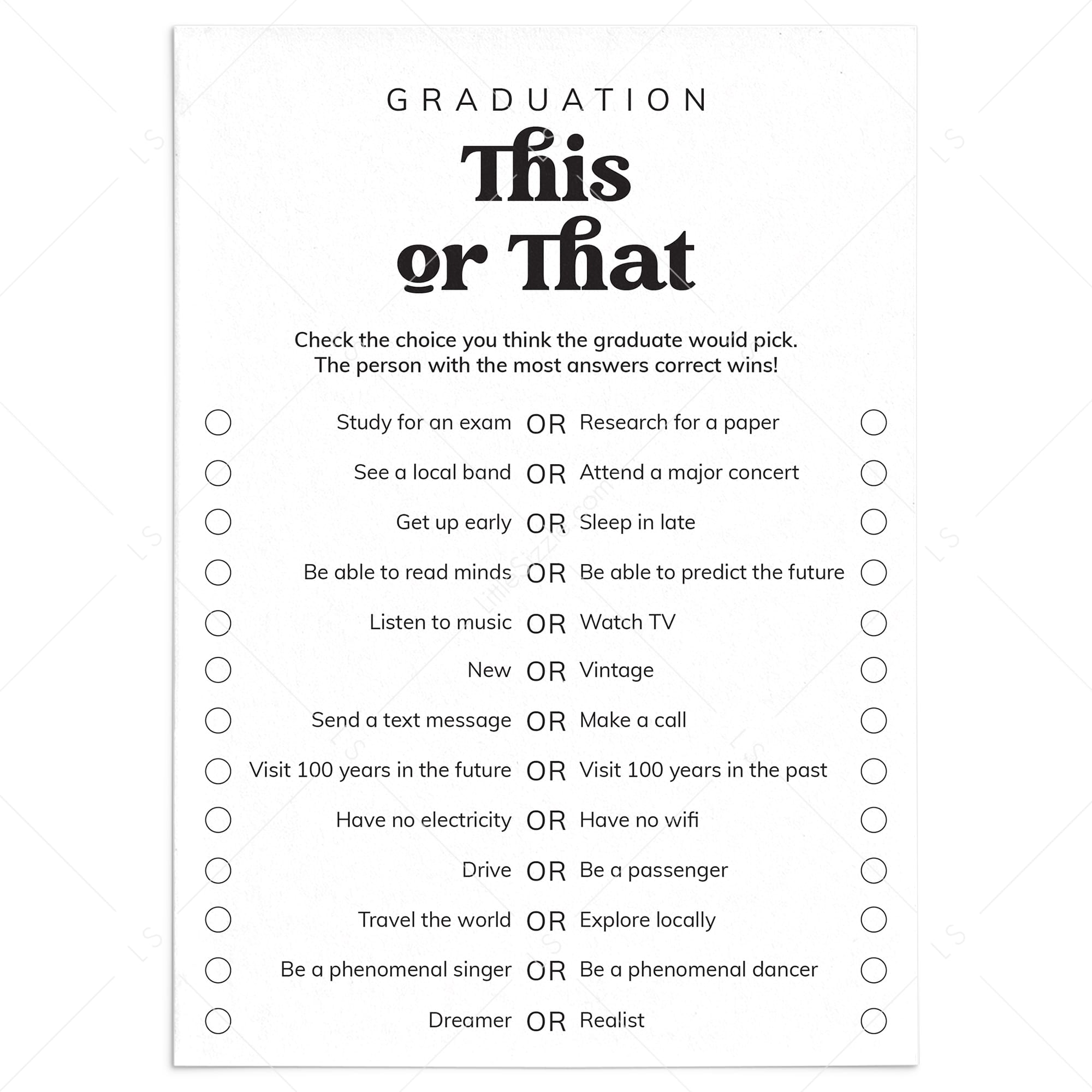 This or That Questions for Graduation Party by LittleSizzle