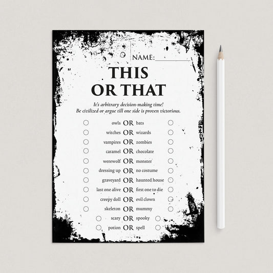Horror Game For Halloween Party Printable This or That by LittleSizzle