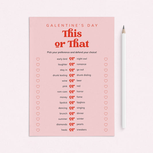 Pink and Red Retro Bold Galentine's Day Game This or That by LittleSizzle