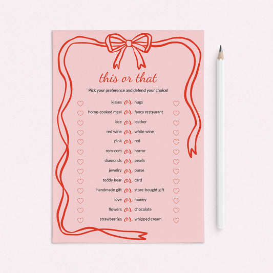 Printable Valentines This or That Questions by LittleSizzle