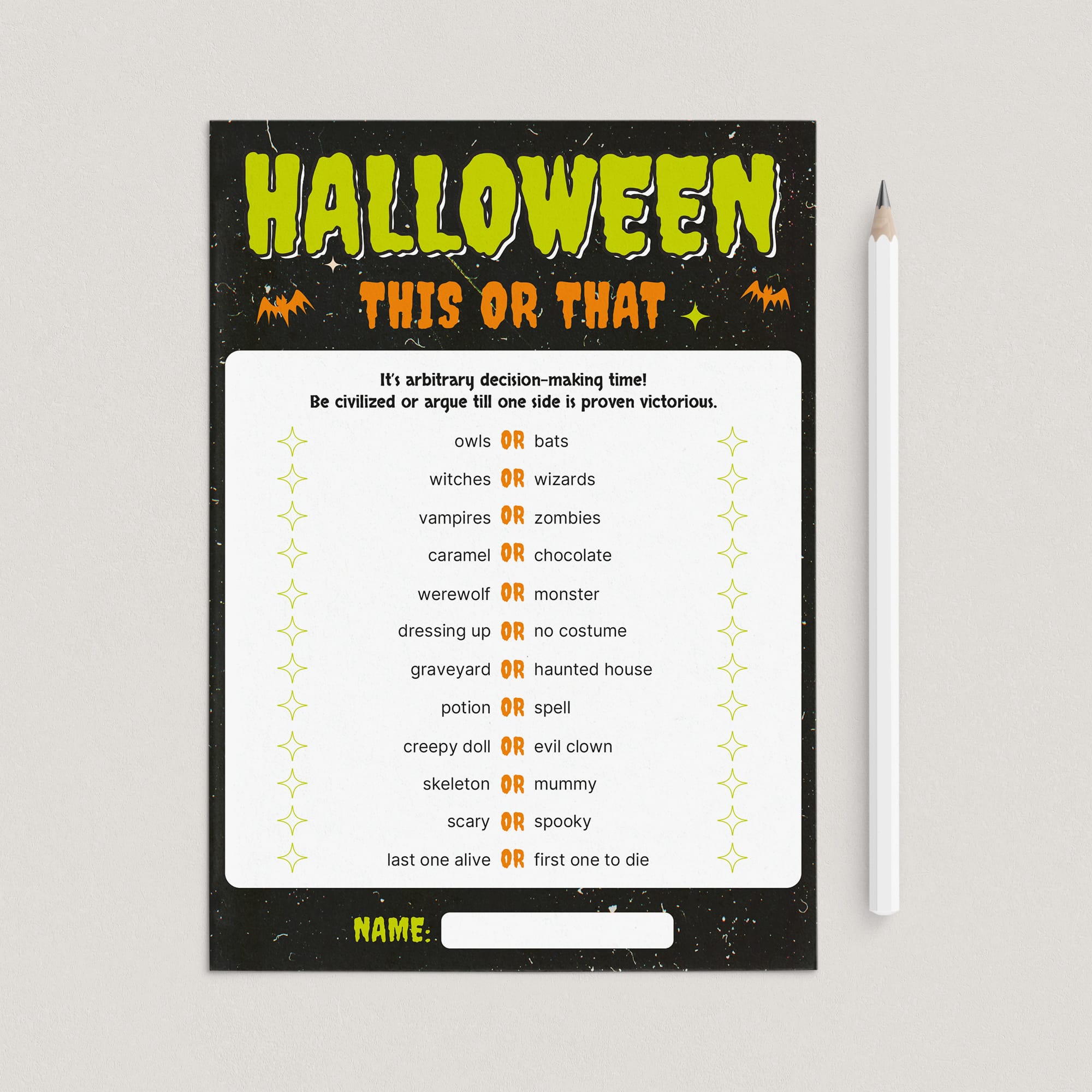 Fun Halloween This or That Game | Digital Download by LittleSizzle
